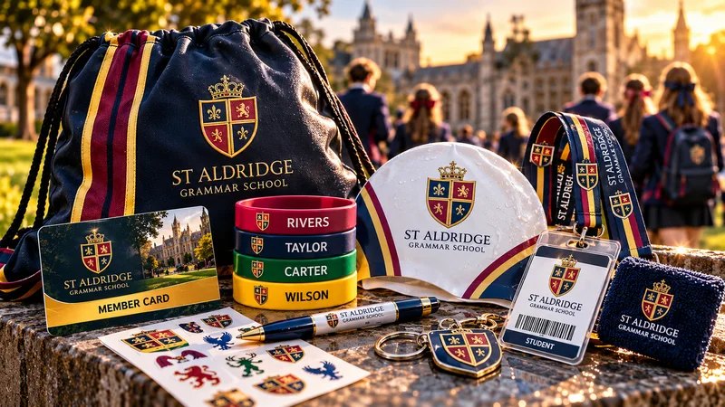 Supplied School Merchandise composition on a heritage stone ledge