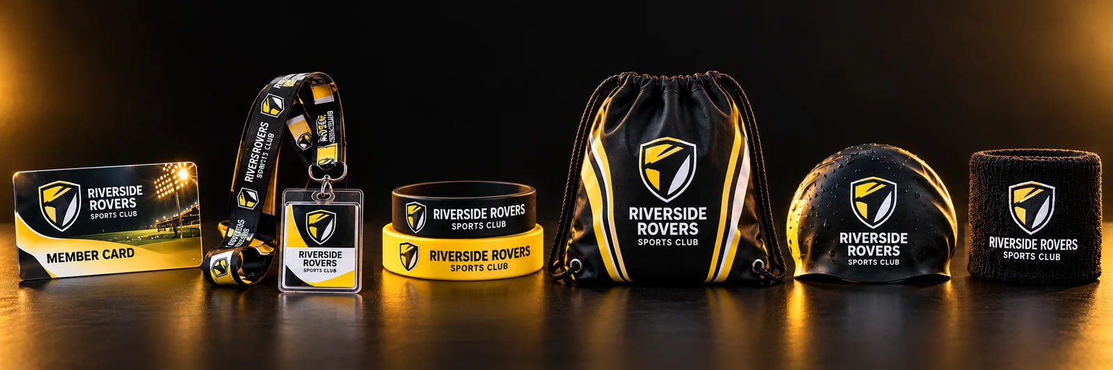 Illustrative coordinated Riverside Rovers Sports Club Fundraising Merchandise collection