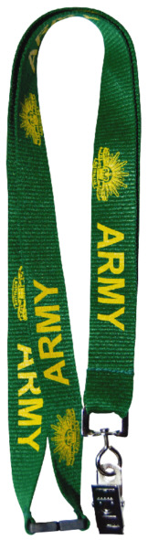 Green printed ribbed lanyard with yellow print