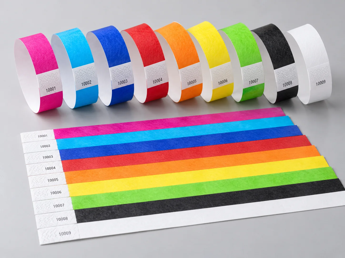 Plain 19mm Tyvek paper wristbands with numbered tabs